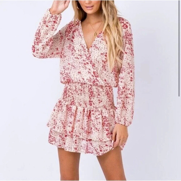 Princess Polly Altona Red Ivory Floral Print Mini Dress Women's Size 6 NWT - Picture 2 of 12